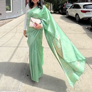 Brand new never worn Nalli pure silk Saree with zari thin border & zari pallu